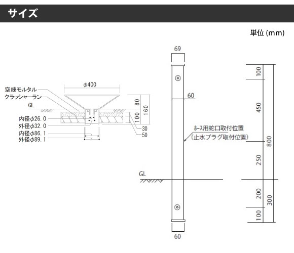 スタンドサイズ:幅69×高さ800(1100)×奥行69(mm)。パンサイズ:φ400×高さ80(160)mm