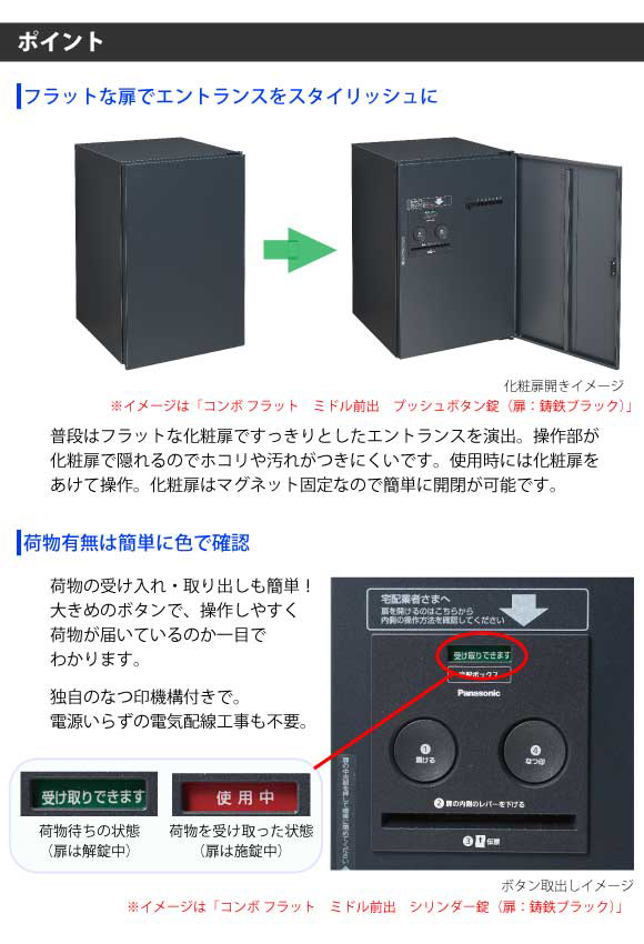 新品 送料無料 Юパナソニック ステンシルバー色 左開き 戸建住宅用宅配ボックス コンボ-フラット プッシュボタン錠タイプ ミドルタイプ 前出し FF 